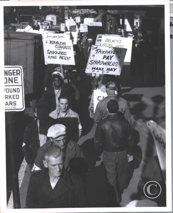 CMU Picketing during 1946 strike, photo by Mel Kirkwood