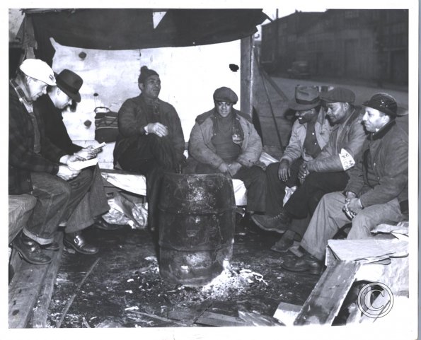 CMU pickets keeping warm, 1946 strike