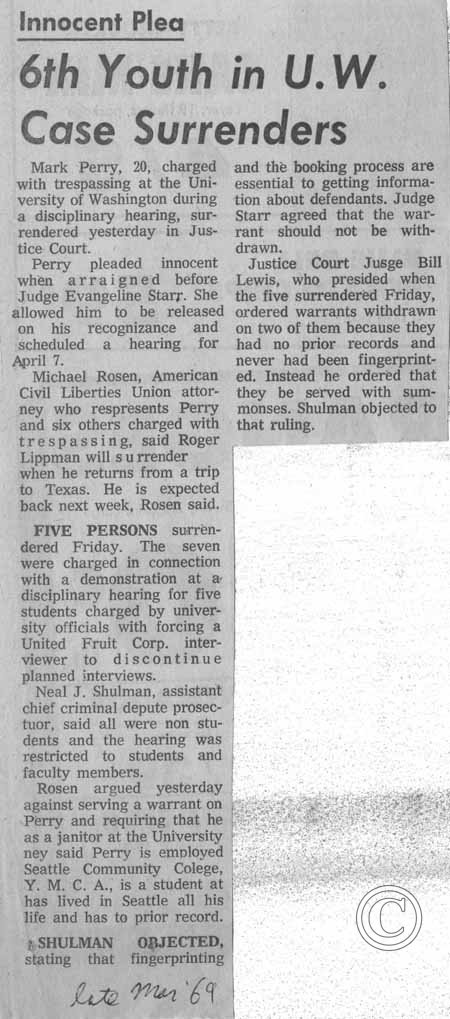 6th Youth in UW Case Surrenders, late March 1969