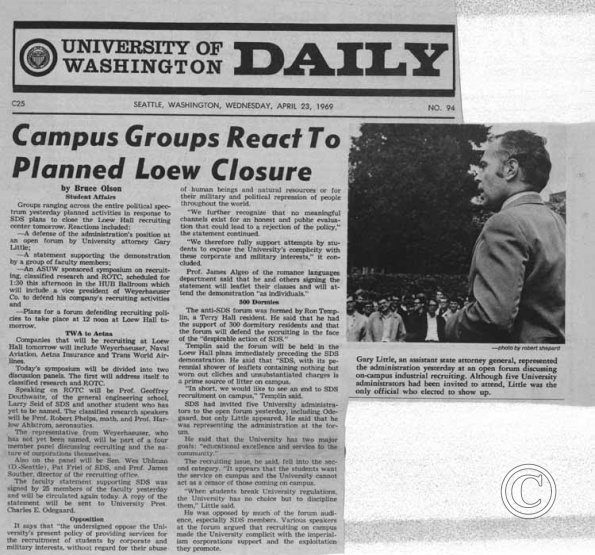 Campus Groups React to Planned Loew Closure, Daily, 4/23/1969