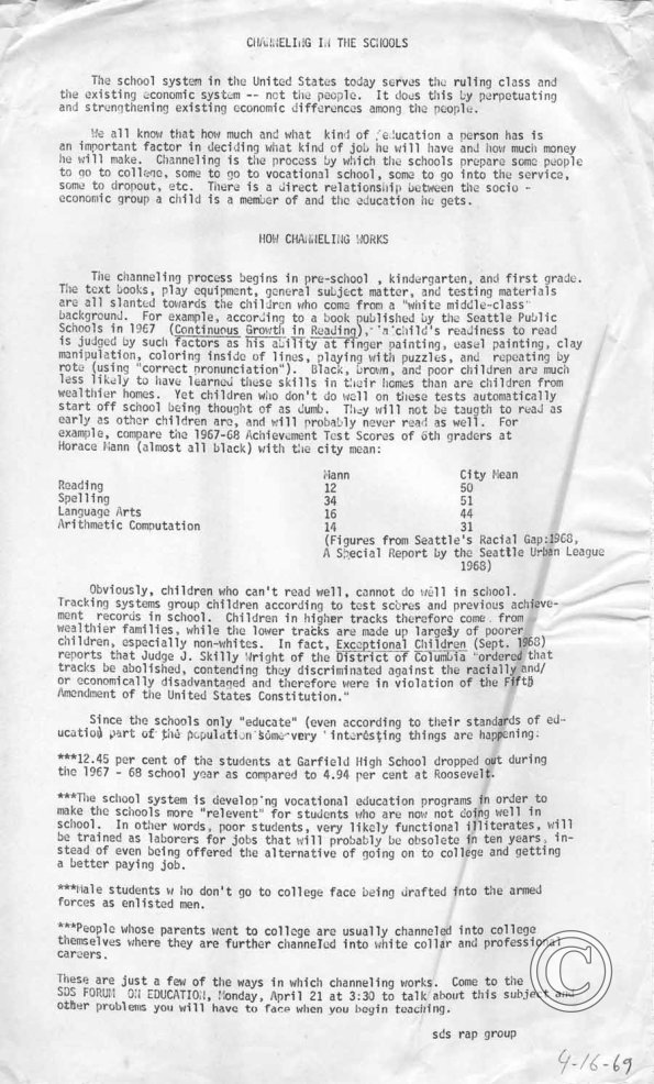 Channeling In The Schools, 4/16/1969