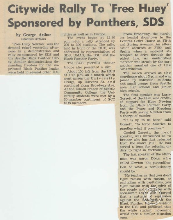 Citywide rally to 'Free Huey' sponsored by Panthers, SDS. UW Daily, 5-2-69