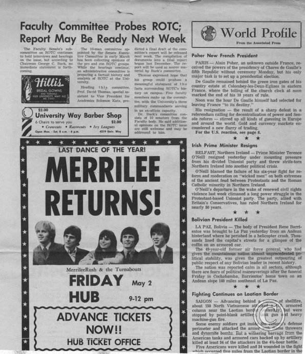 Faculty Committee Probes ROTC, Report May Be Ready Next Week, late April 1969
