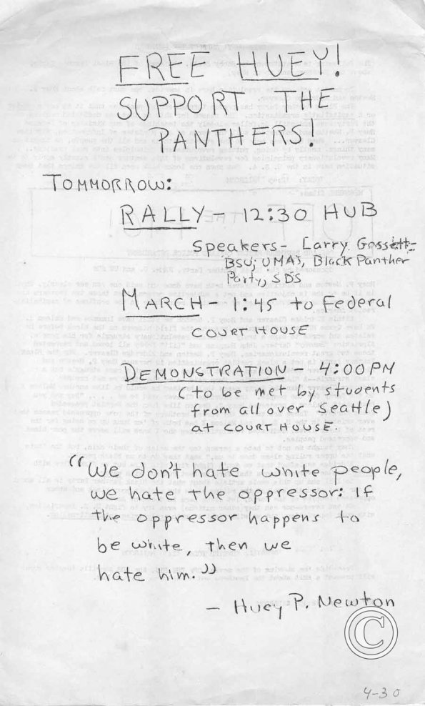 Free Huey Support The Panthers Flyer 4/30/69 pt. 2
