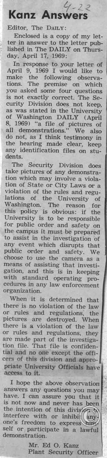 Kanz Answers, 4/22/1969