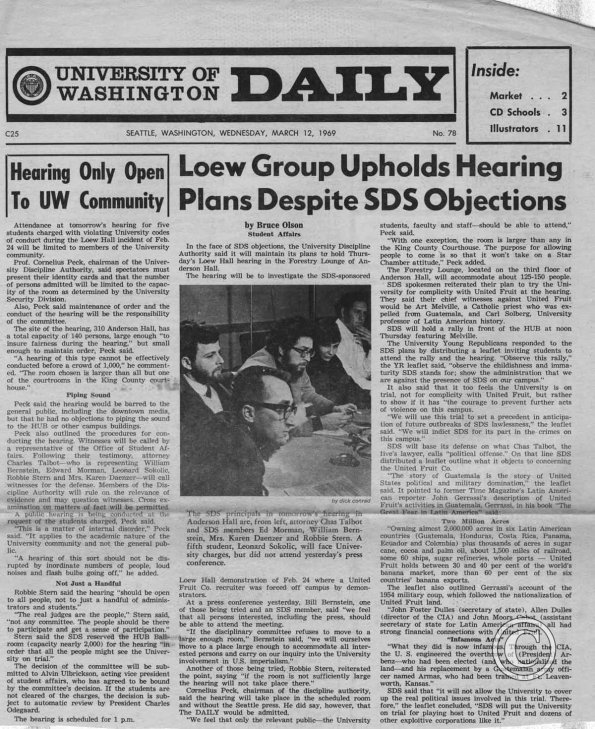 Loew Group Upholds Hearing Plans Despite SDS Objections, Daily, 3/12/1969