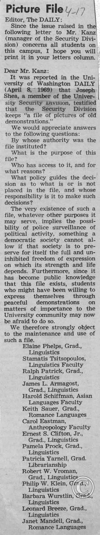 Picture File, Daily, 4/17/1969