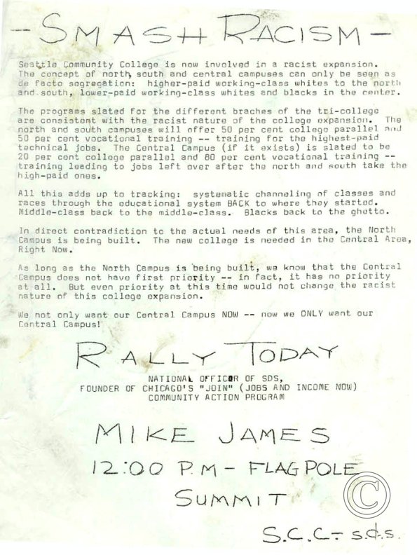 SCC SDS rally, April 1969 leaflet