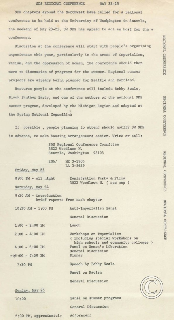 SDS regional conference, May 23-25, 1969
