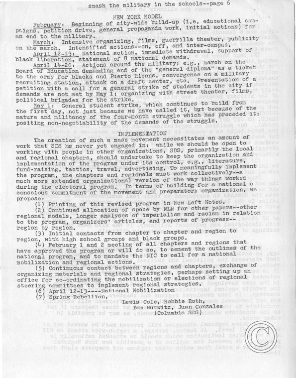 Smash The Military In the Schools Packet, pt. 6 (Columbia University SDS)