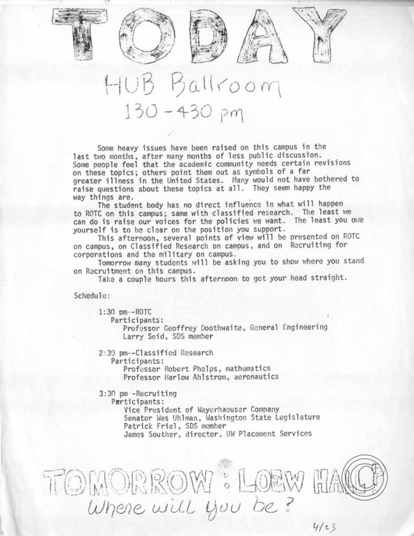 Today HUB Ballroom Flyer, 4/23/1969