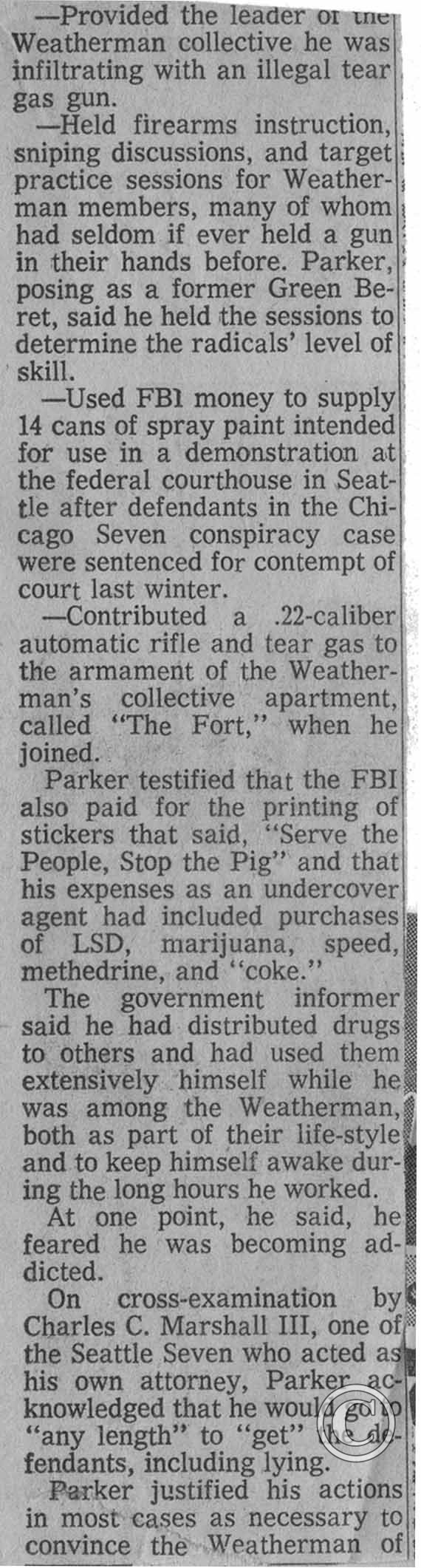 FBI Informer Airs Secrets Learned While Posing As Fellow Weatherman, 12/21/70 pt. 2