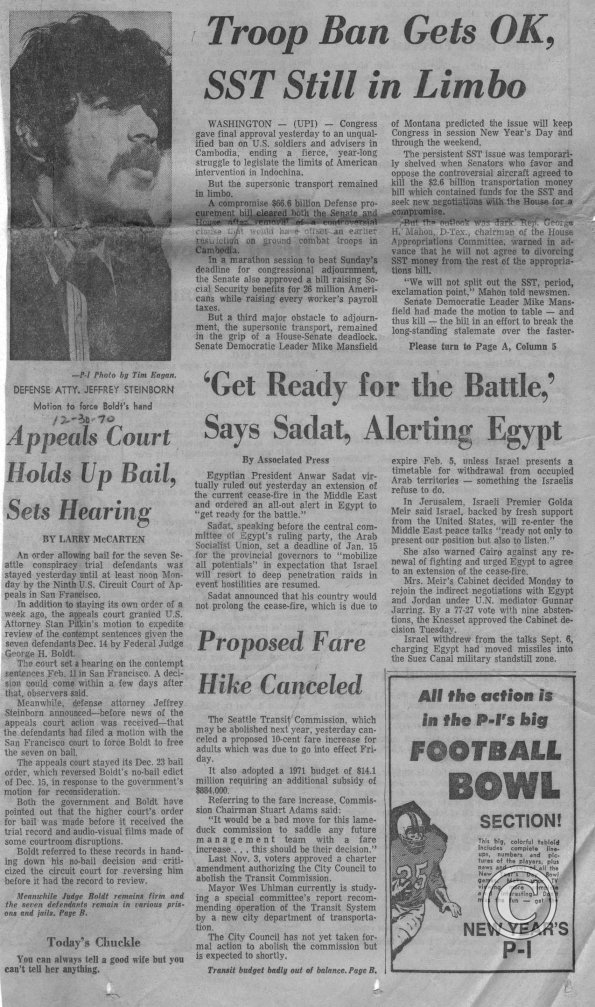 Appeals Court Holds Up Bail Sets Hearing, Seattle PI, 12/30/1970