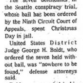 Conspiracy defendants in jail on holiday. Seattle Times, 12/26/1970