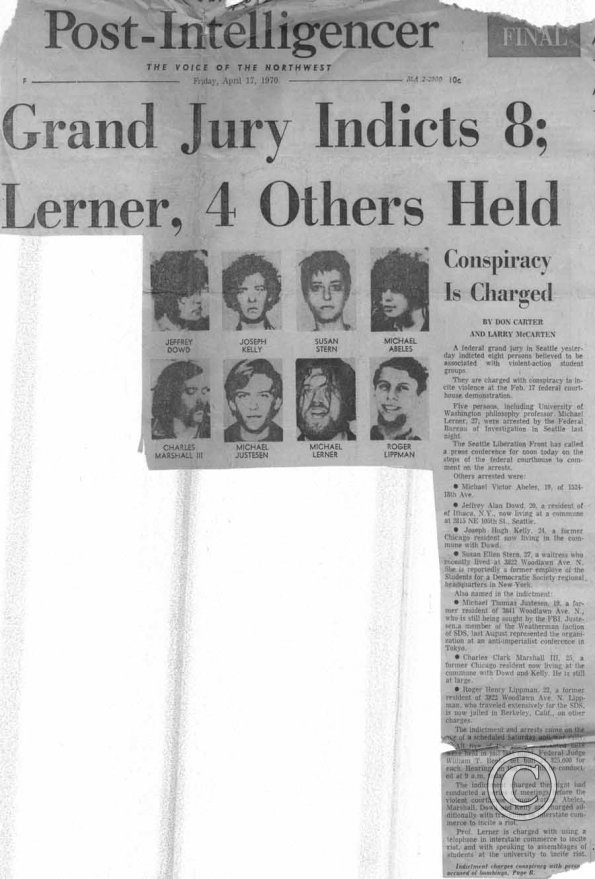 Grand Jury Indicts 8, Lerner, 4 Others Held, Conspiracy is Charged, Seattle PI, 4-17-1970, pt. 1