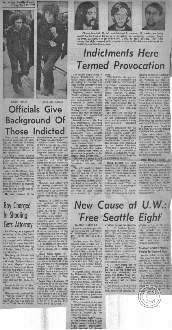 New Cause at UW, Free Seattle Eight, The Seattle Times, 4/17/1970 pt. 1