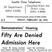 2-20-1970 demonstration at Federal Courthouse, in support of those arrested at TDA. Seattle Times