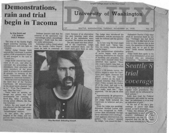 Demonstrations Rain And Trial Begin In Tacoma, UW Daily, 11/24/1970