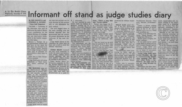Informant Off Stand As Judge Studies Diary, The Seattle Times, 12-9-1970