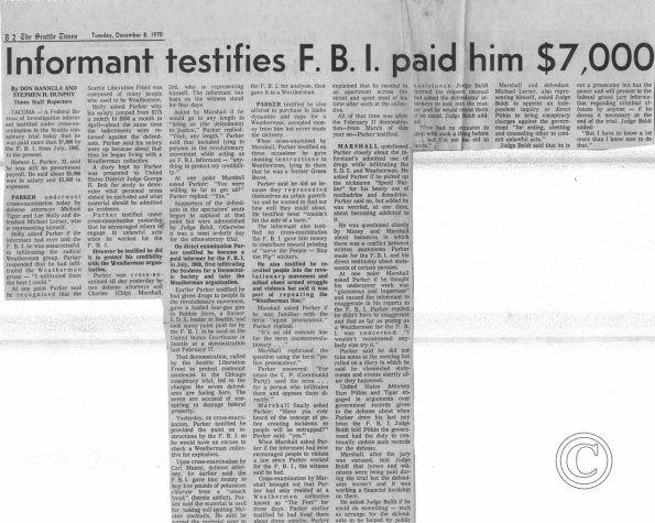 Informant Testifies FBI Paid Him $7000, Seattle Times, 12/8/1970