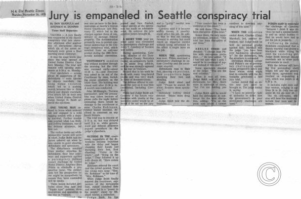 Jury Is Empaneled In Seattle Conspiracy Trial, Seattle Times, 11/26/1970