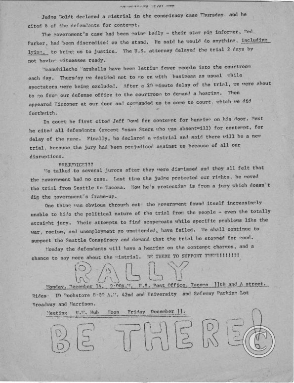 Trial Rally Poster, 12/11/1970