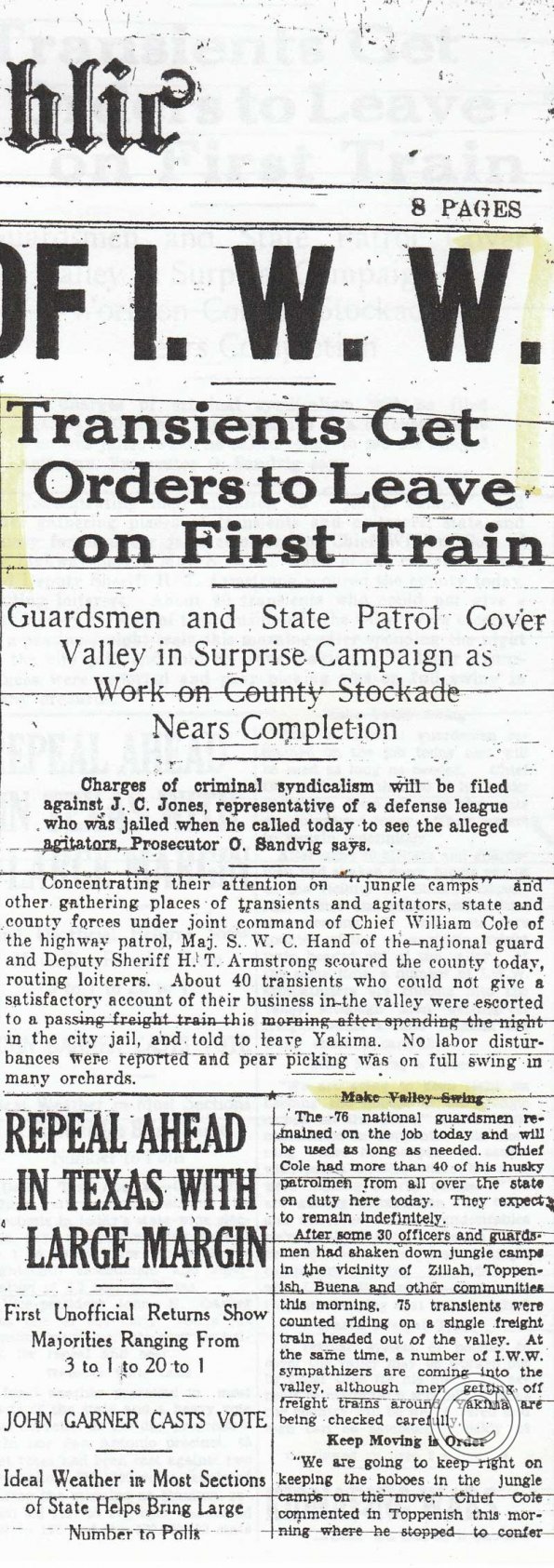 Yakima Daily Republic, August 25, 1933, pg. 2