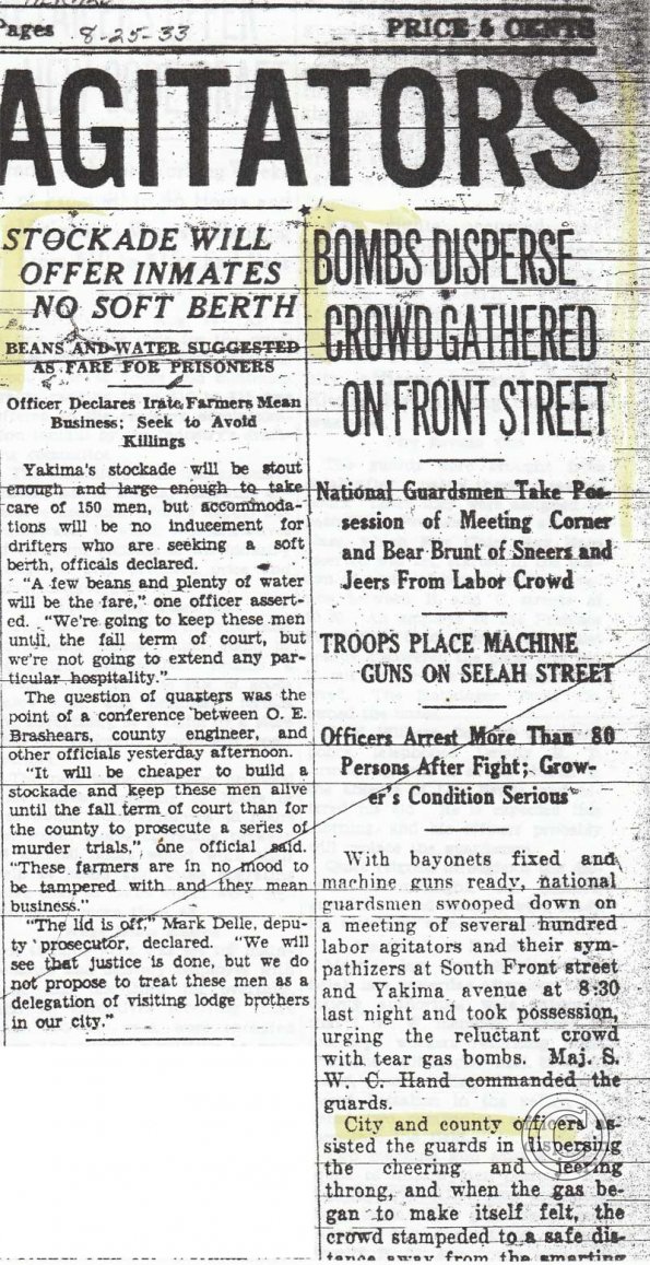 Yakima Morning Herald, August 25, 1933, pg. 1