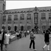 Eddie Demmings (front) in picket line supporting BSU sit-in