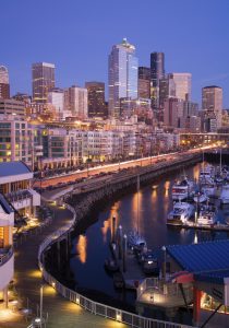 Evening shot of the Seattle, WA waterfront. Shot with Canon 1Ds MkII.