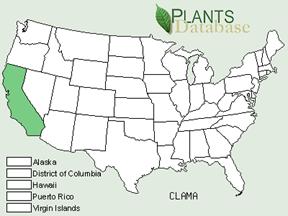 State Distributional Map for Clarkia amoena (Lehm.) A. Nels. & J.F. Macbr. ssp. amoena