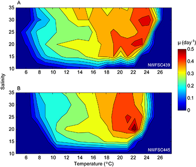 Graph showing Contoured values of Alexandrium growth