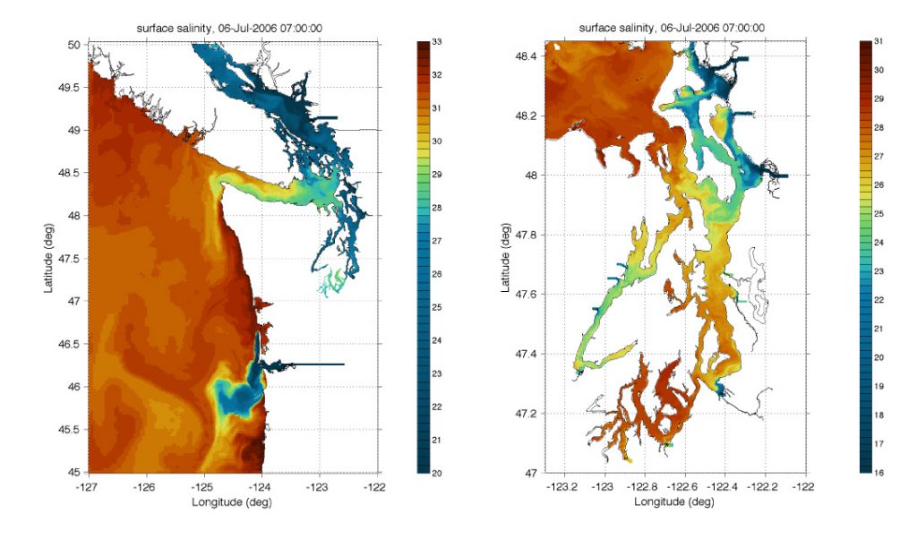 A graphic showing the oceanographic model of Puget Sound and surrounding waters