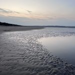picture of West Sand's beach in Scotland with water at sunset