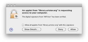 ARTstor applet window that appears when downloading individual images