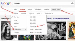 Google Images screenshot showing steps to filter by image size Google Images screenshot showing steps to filter by image size