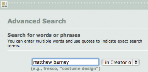Screenshot of ARTstor advanced searching for creators