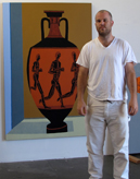 Jonas Wood in his studio