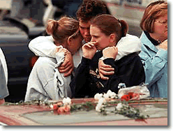 Teens mourn at Columbine