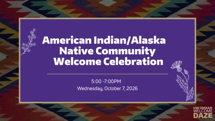 Banner for the American Indian/Alaska Native Community Welcome Celebration on Wednesday, October 7, 2026 at 5pm to 7pm