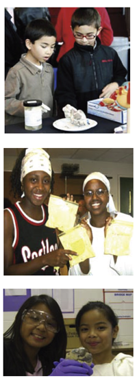 Three images of kids and science activities