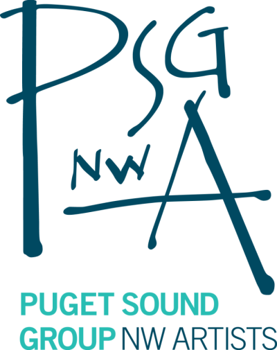 Blue text reads "PSGNAW - Puget Sound Group NW Artists"