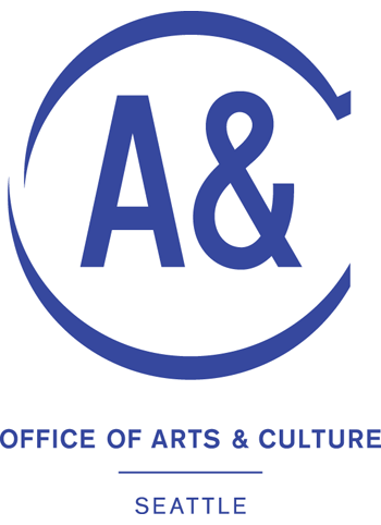 Circular logo with two crescent shapes and a bold "A&" in the center. Blue text belows reads "Office of Arts & Culture, Seattle"