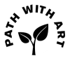 Black vector image of two sprouting leaves, text above reads "Path With Art"