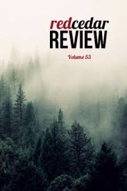 Magazine cover titled "Red Cedar Review; Volume 53" featuring a misty Pacific Northwest forest-scape.