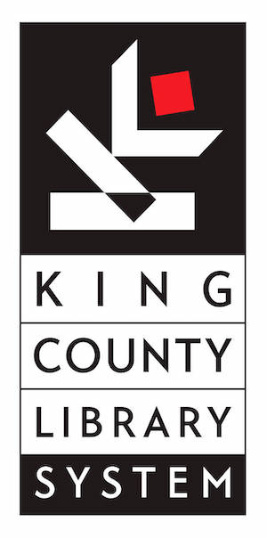 Black, white and red logo with grey text below reading "King County Library System"