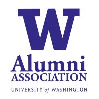Large Purple "W", with text below reading "Alumni Association; University of Washington"