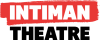 White text on red paint smear reads "Intiman"; black text below reads "Theatre"