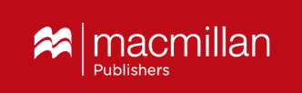 Decorative logo in white on red background; text to the right reads "Macmillan Publishers."