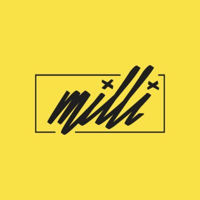 Black cursive text on yellow background reads "Milli"